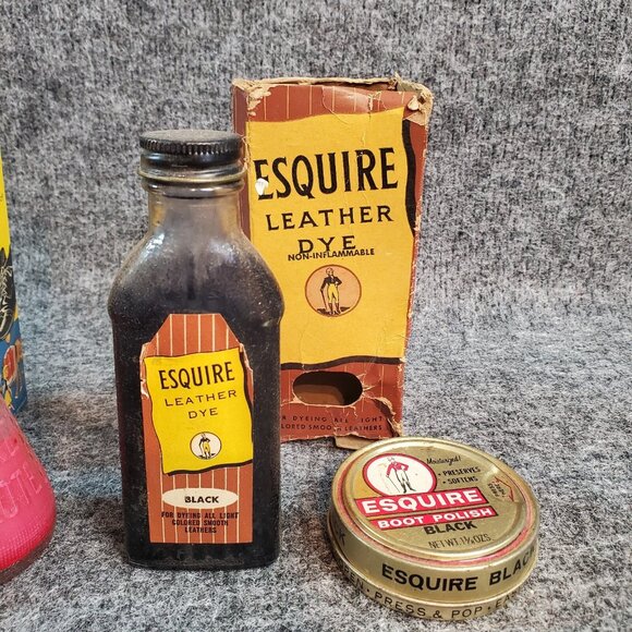 Vintage ESQUIRE SCUFF-KOTE & Patent LEATHER Dye Shoe Polish Bottles & Boxes - Picture 6 of 11